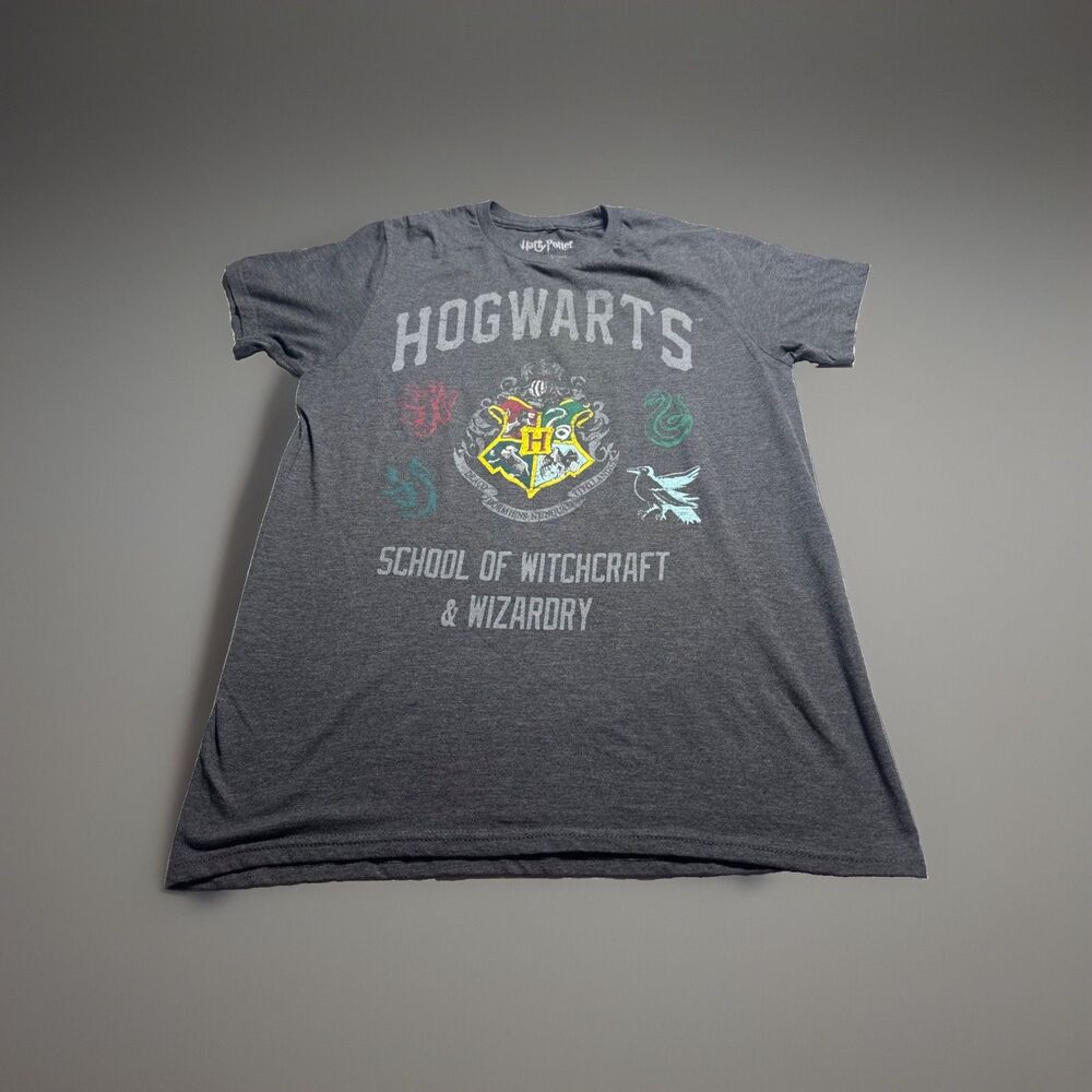 Harry Potter Hogwarts School of Witchcraft & Wizardry Men's M Gray T-Shirt *Flaw